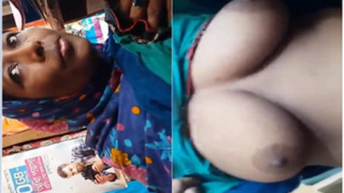 Shy Indian woman under sari hides from her man massive XXX knockers